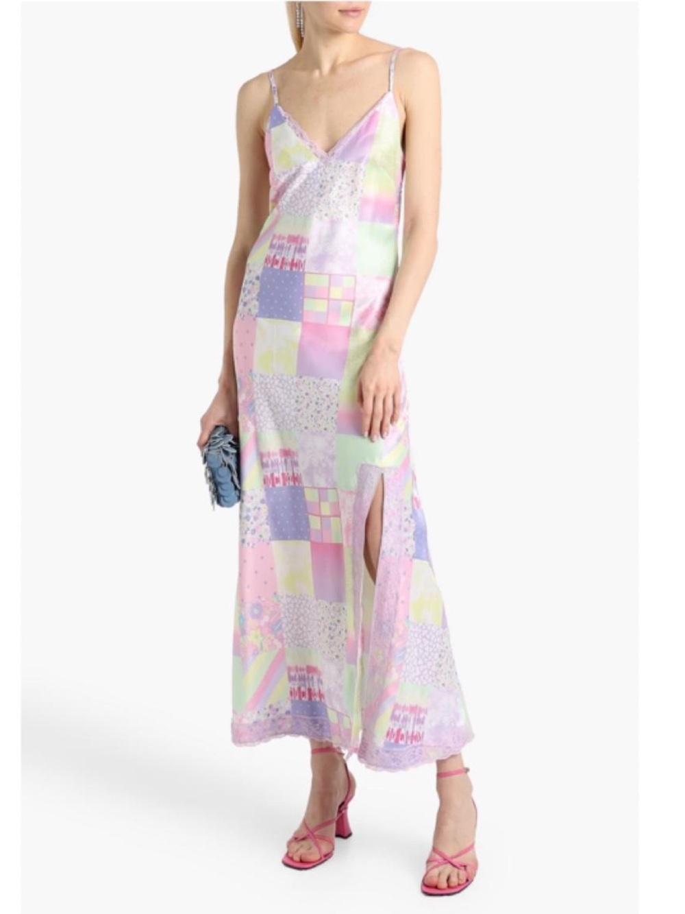 NWT OLIVIA RUBIN Veronica Pastel Patchwork Maxi Slip Dress Pink, Lavender, Green